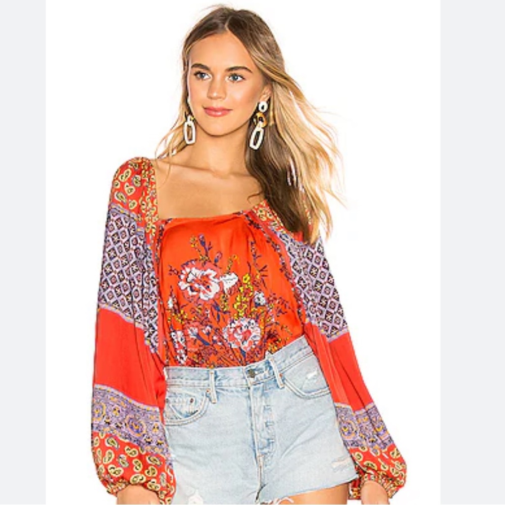 Free People Floral Blouse - Red and Purple size XS